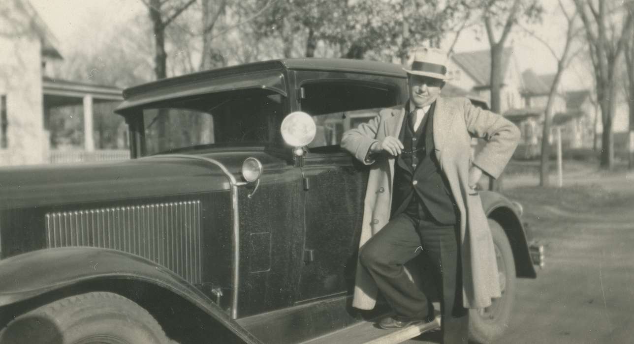 history of Iowa, Iowa History, car, unknown context, man, Iowa, correct date needed, Waverly Public Library, Portraits - Individual