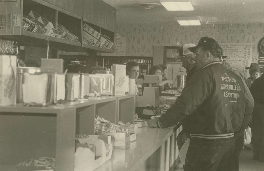 history of Iowa, Iowa History, Businesses and Factories, Iowa, cafeteria, correct date needed, Food and Meals, farmers, Waverly Public Library, lunch counter, Labor and Occupations