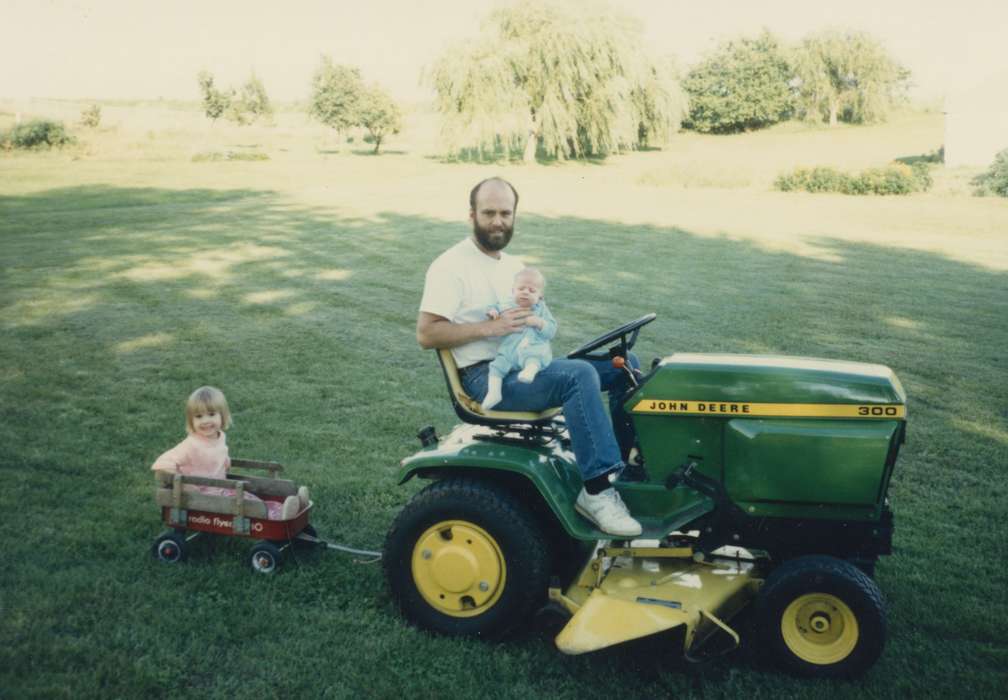 Portraits - Group, baby, Eldridge, IA, Iowa, john deere, Families, Children, lawn mower, Yeltman, Valerie, tractor, history of Iowa, Iowa History, wagon