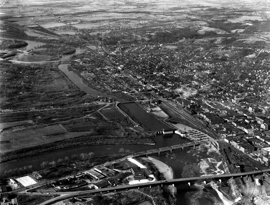 bridge, Iowa History, Ottumwa, IA, history of Iowa, Lemberger, LeAnn, road, Lakes, Rivers, and Streams, Aerial Shots, river, Iowa, Cities and Towns