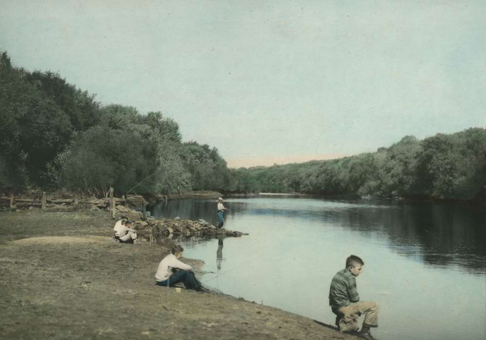 history of Iowa, Iowa History, boy scout, Webster City, IA, Lakes, Rivers, and Streams, fish, fishing, Iowa, colorized, Outdoor Recreation, McMurray, Doug, Children