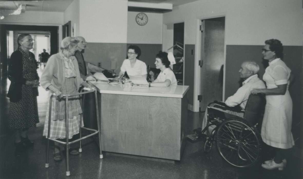 Waverly, IA, Hospitals, nurse, history of Iowa, Iowa, wheelchair, nursing home, Waverly Public Library, Labor and Occupations, nurse cap, Iowa History