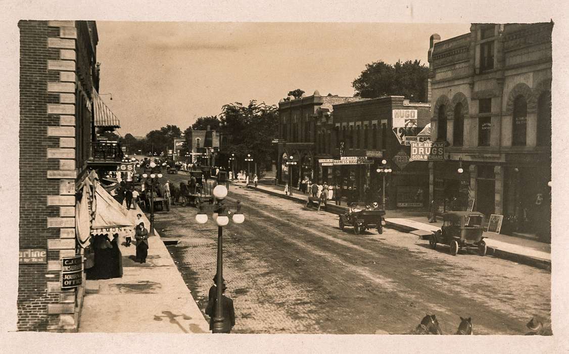 Businesses and Factories, car, Cities and Towns, Iowa History, Iowa, drug store, Motorized Vehicles, Anamosa Library & Learning Center, Anamosa, IA, Main Streets & Town Squares, history of Iowa