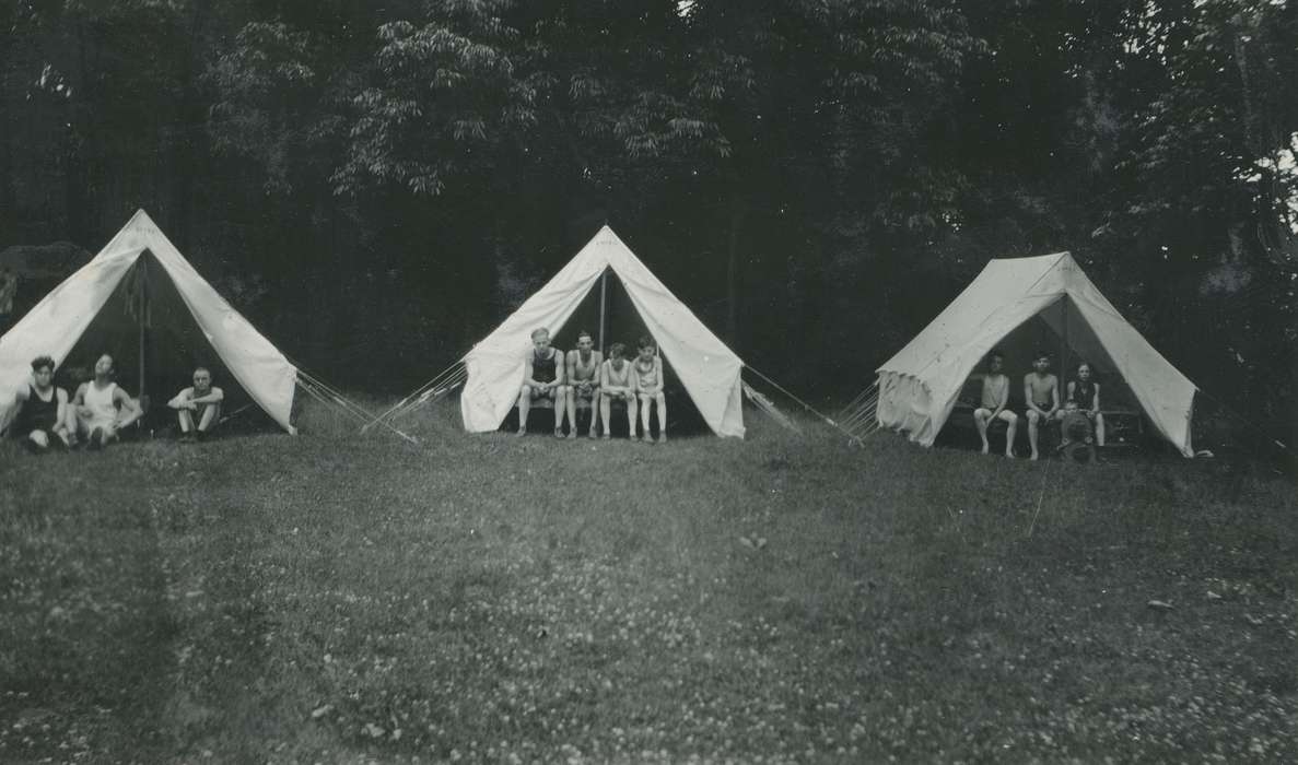 Portraits - Group, Iowa, McMurray, Doug, Lehigh, IA, Children, history of Iowa, camping, camp, tents, boy scouts, Iowa History