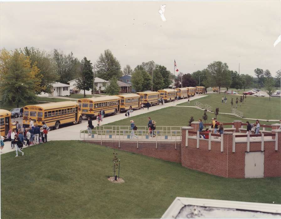 Children, high school, history of Iowa, Waverly Public Library, Waverly, IA, school bus, homes, Iowa, Motorized Vehicles, trees, Iowa History, Schools and Education, students, Cities and Towns