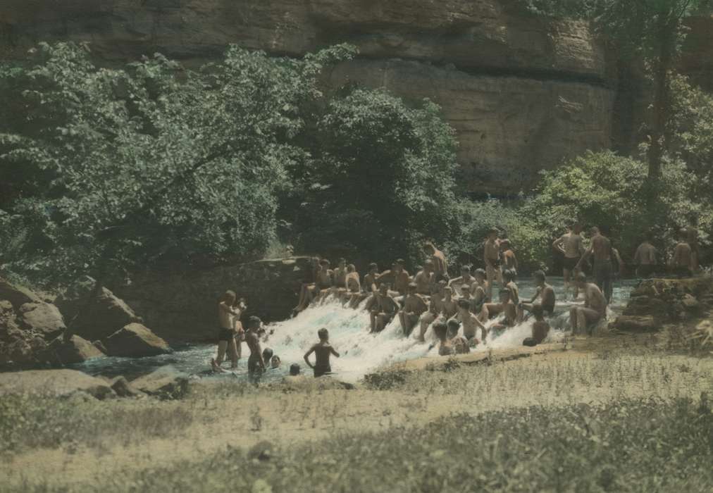 Outdoor Recreation, swim suit, Iowa History, Lakes, Rivers, and Streams, history of Iowa, colorized, McMurray, Doug, Iowa, Webster City, IA, boy scout, Children