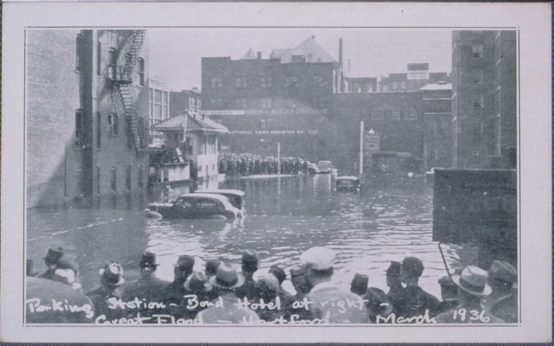 Hartford, CT, history of Iowa, Iowa History, Archives & Special Collections, University of Connecticut Library, crowd, Iowa, Floods