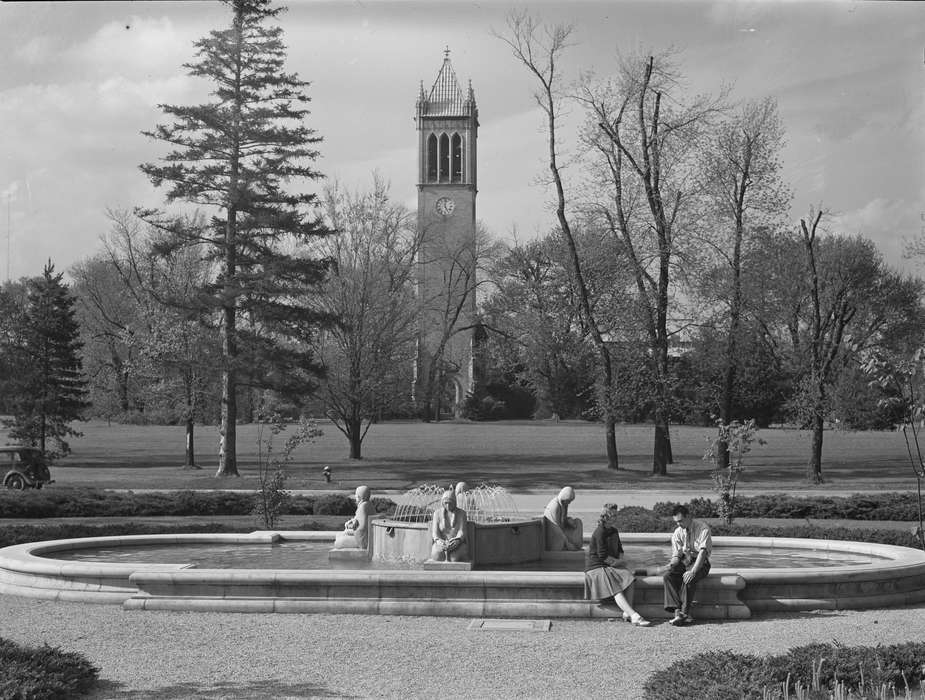 iowa state university, history of Iowa, campanile, Iowa History, Library of Congress, native american statue, Iowa, Schools and Education, relaxing, Leisure, water fountain, campus