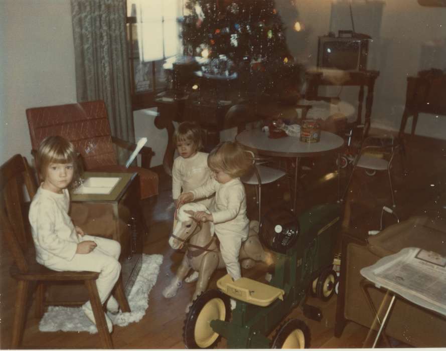 christmas, history of Iowa, Iowa History, IA, christmas tree, john deere, rocking horse, tractor, Mitchell, LaVonne, Holidays, Iowa, twins, Homes, Children