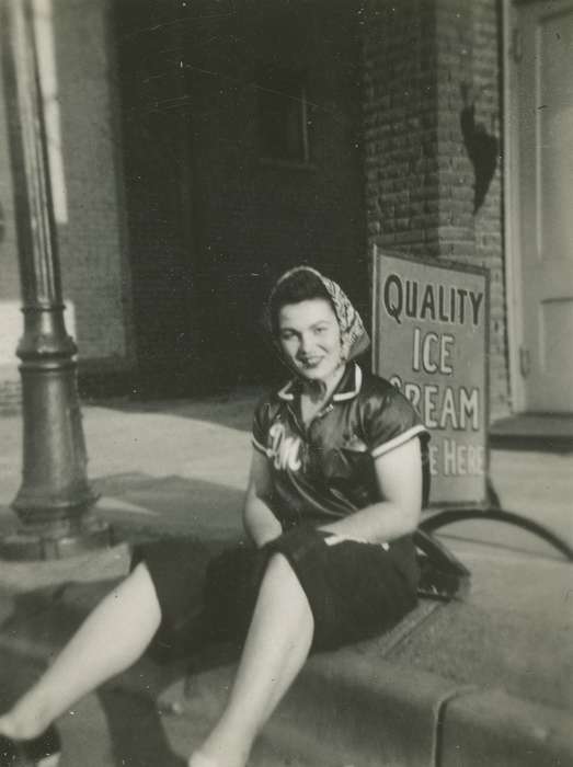 uniform, ice cream, Iowa, curb, softball, advertisement, kerchief, Portraits - Individual, Campopiano Von Klimo, Melinda, Cities and Towns, Businesses and Factories, St. Louis, MO, history of Iowa, Iowa History