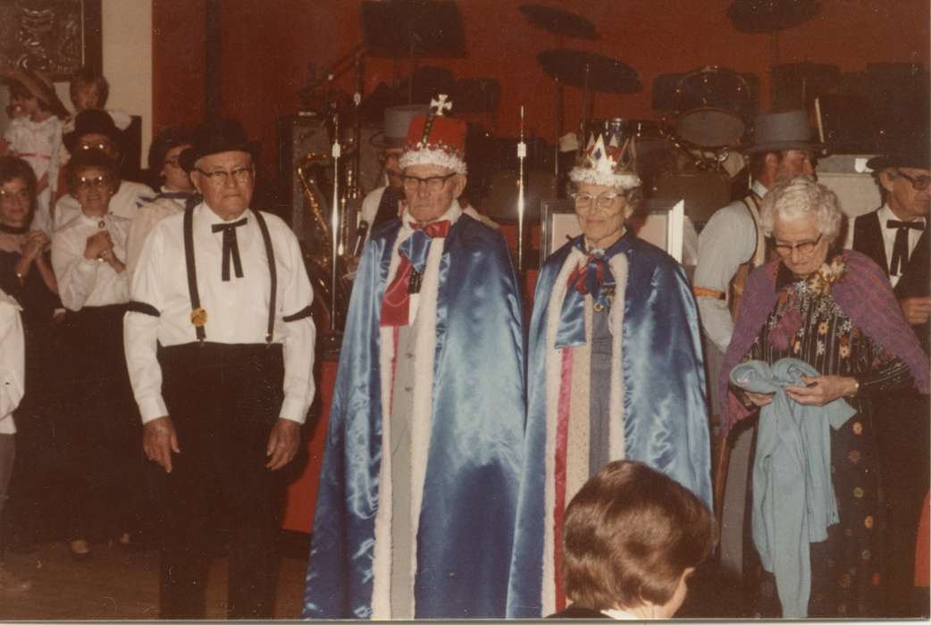 bowtie, Portraits - Group, Iowa History, Iowa, suspenders, queen, king, crown, drum, IA, Entertainment, Mary, Buell, cymbal, Leisure, history of Iowa