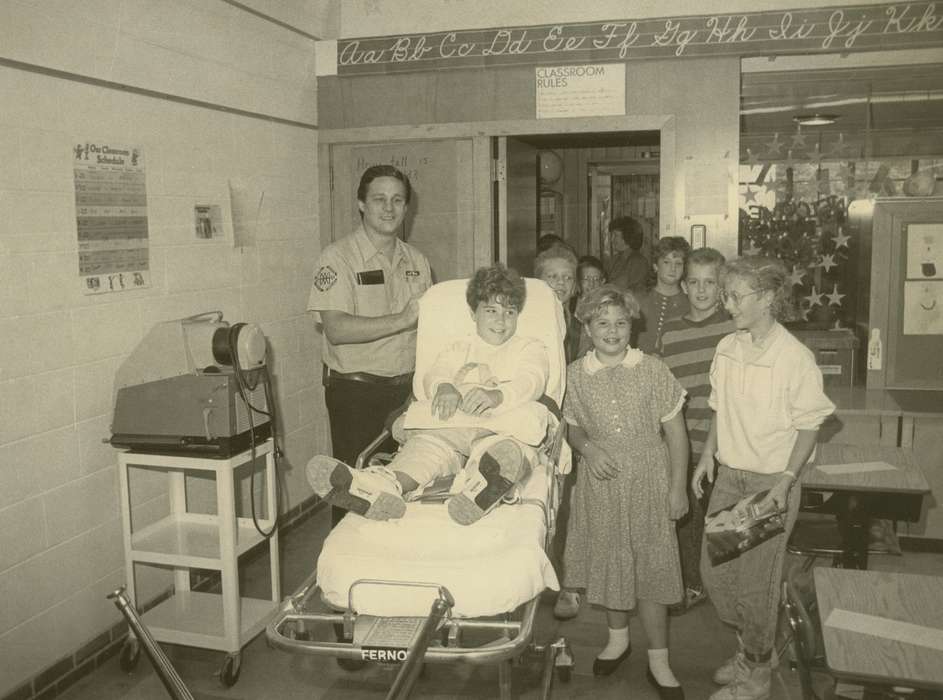 history of Iowa, Iowa History, Labor and Occupations, gurney, Waverly, IA, Iowa, Schools and Education, Hospitals, medical, Children, Waverly Public Library, Portraits - Individual