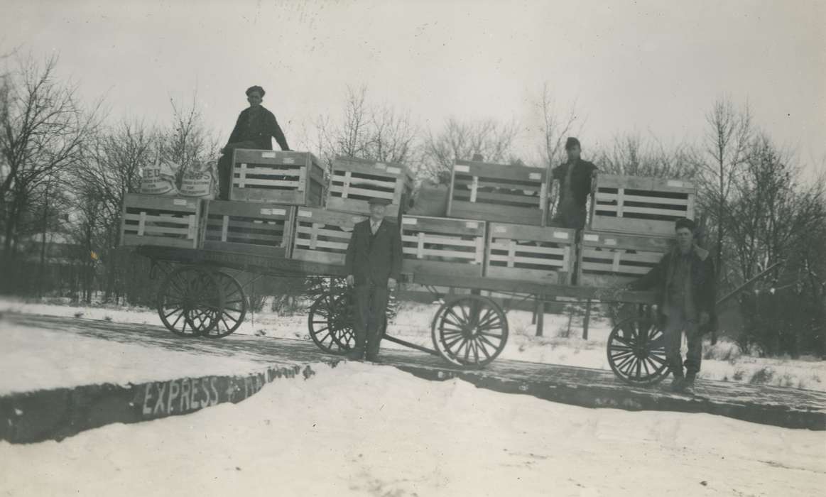 poultry, Labor and Occupations, history of Iowa, McMurray, Doug, Animals, Iowa, Portraits - Group, Businesses and Factories, hatchery, Webster City, IA, Iowa History, wagon, Winter