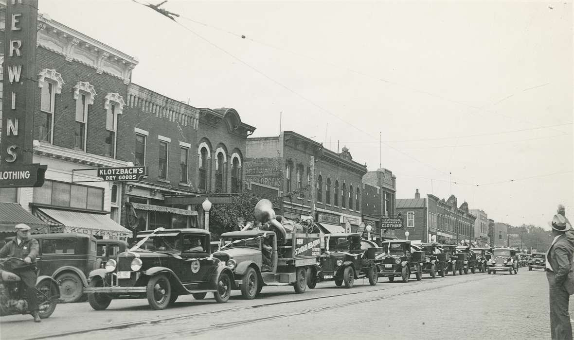 Main Streets & Town Squares, history of Iowa, Iowa History, automobile, parade, Motorized Vehicles, car, Waverly, IA, Iowa, Cities and Towns, Waverly Public Library, wave