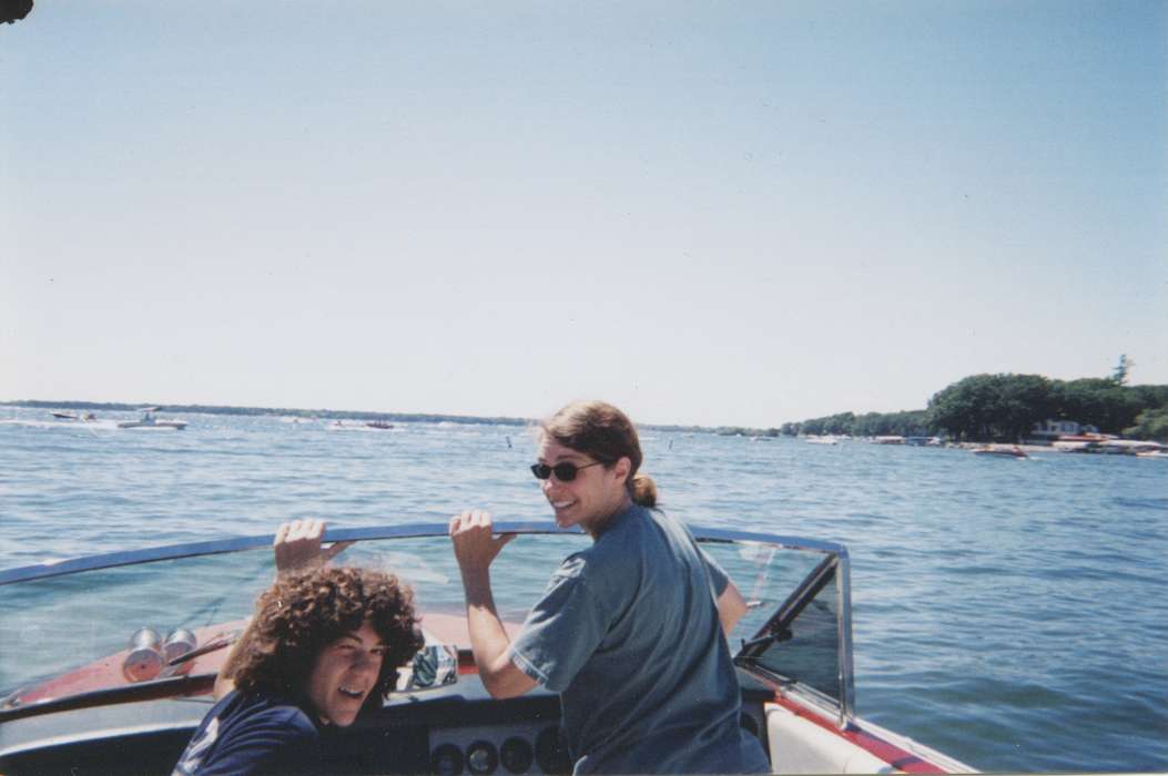 Portraits - Group, lake, history of Iowa, IA, Iowa History, Lakes, Rivers, and Streams, Mary, Buell, sunglasses, Iowa, Outdoor Recreation, boat, Leisure