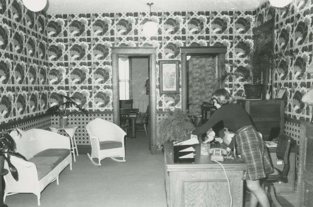 office, wallpaper, history of Iowa, couch, rocking chair, women at work, Iowa, Waverly Public Library, Labor and Occupations, Iowa History, desk