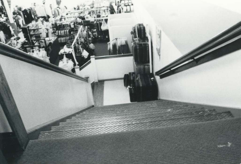 history of Iowa, Iowa History, Businesses and Factories, clothing store, clothes, Iowa, staircase, Waverly Public Library