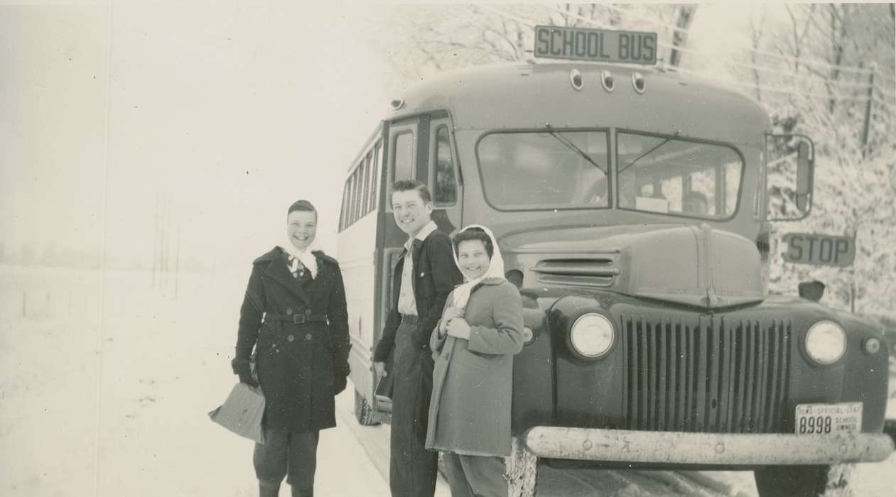 Portraits - Group, school bus, history of Iowa, Iowa History, Winter, Van Horne, IA, Appleget, Cathy, Iowa, Schools and Education