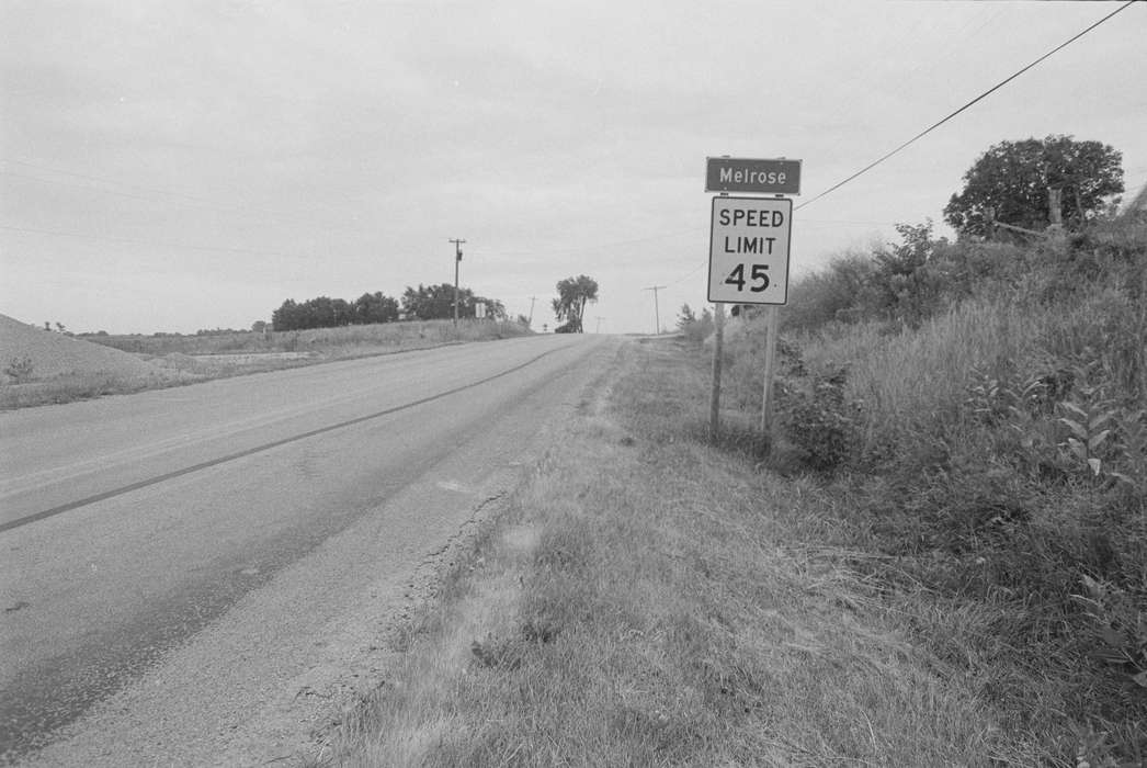 telephone pole, history of Iowa, Iowa History, Lemberger, LeAnn, road, Melrose, IA, ditch, grass, Iowa, Landscapes, sign
