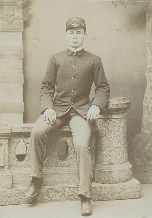 Military and Veterans, backdrop, uniform, history of Iowa, Iowa History, army, Spilman, Jessie Cudworth, Iowa, USA, pose, hat, Portraits - Individual