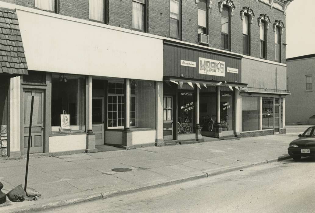 Main Streets & Town Squares, history of Iowa, Iowa History, storefront, bicycle, Businesses and Factories, brick building, store, Iowa, Cities and Towns, Waverly Public Library