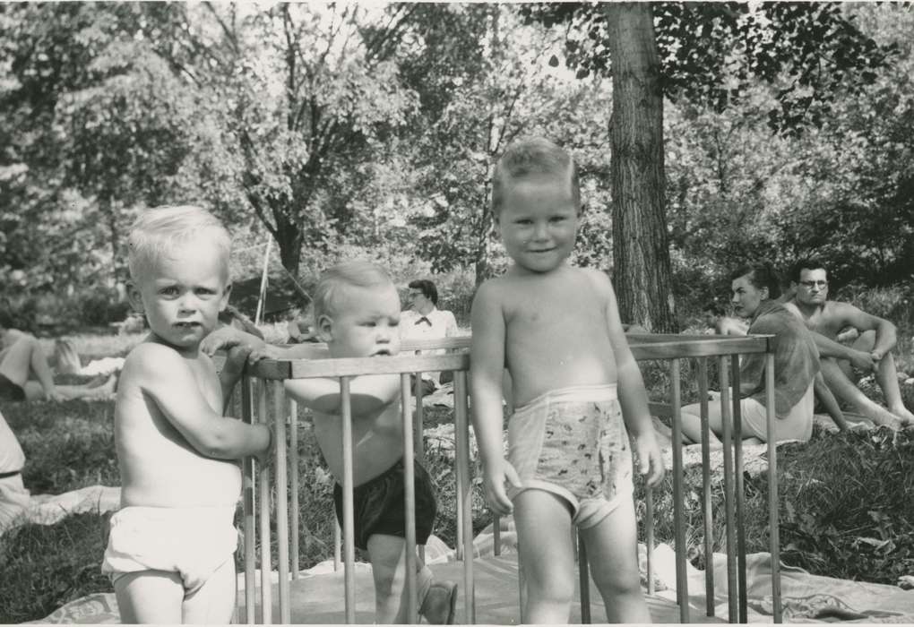 Portraits - Group, park, Children, Iowa History, Iowa, baby, Des Moines, IA, crib, Roquet, Ione, diaper, history of Iowa