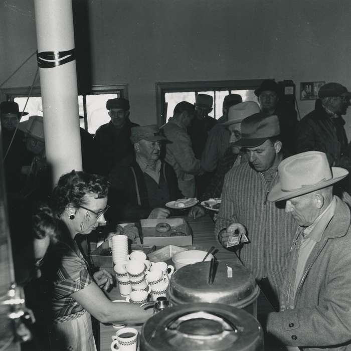 history of Iowa, cookie, Waverly Public Library, Waverly, IA, Iowa, cup, Food and Meals, cowboy hat, crowd, donut, coffee, Iowa History, correct date needed