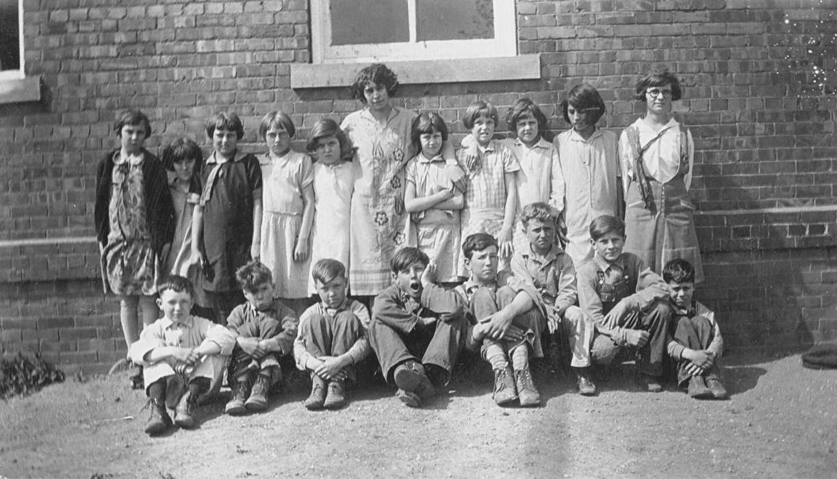 Portraits - Group, class, history of Iowa, Iowa History, Milford, IA, teacher, Iowa, yawn, Children, Schools and Education, Fuller, Steven, school