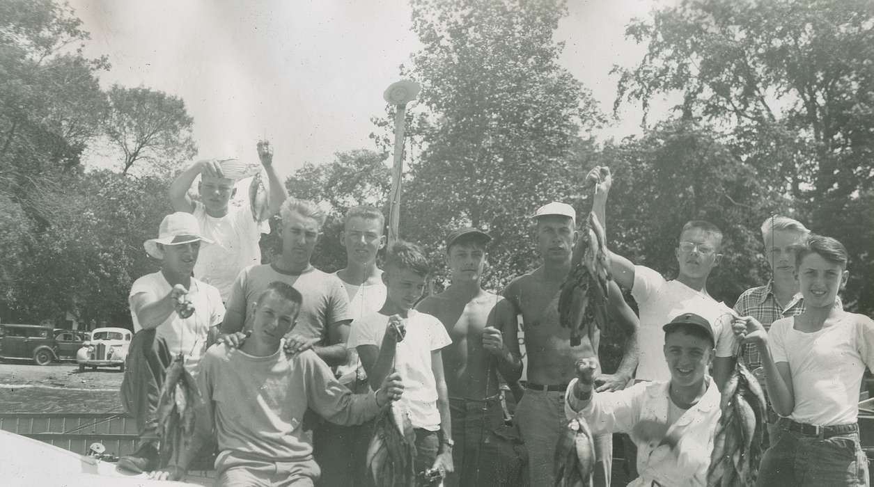 Portraits - Group, Iowa History, Iowa, Clear Lake, IA, McMurray, Doug, history of Iowa, Outdoor Recreation, fishing, Children, boy scouts, fish