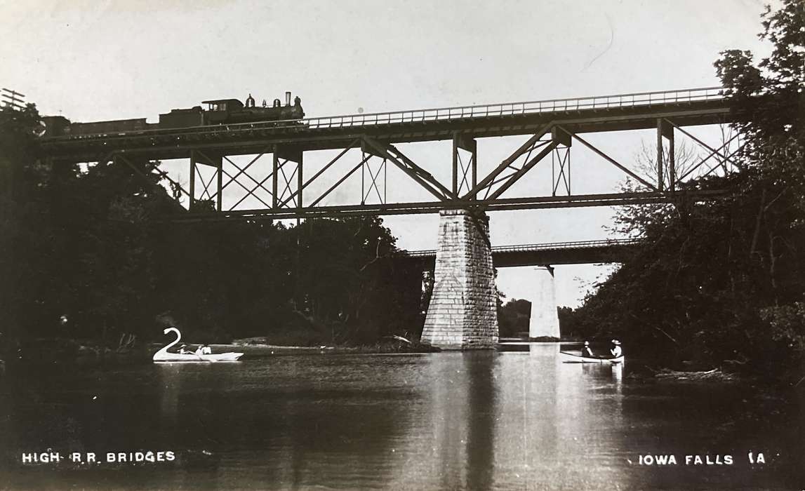 train trestle, train bridge, train, Iowa, Witt, Bill, Iowa Falls, IA, Lakes, Rivers, and Streams, swan, history of Iowa, canoe, Motorized Vehicles, Iowa History