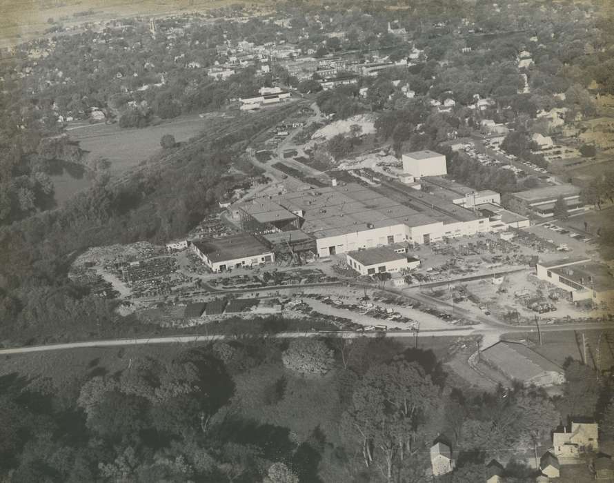 Waverly, IA, Aerial Shots, history of Iowa, car park, Iowa, parking lot, correct date needed, Businesses and Factories, Waverly Public Library, roof, Iowa History, tree, road