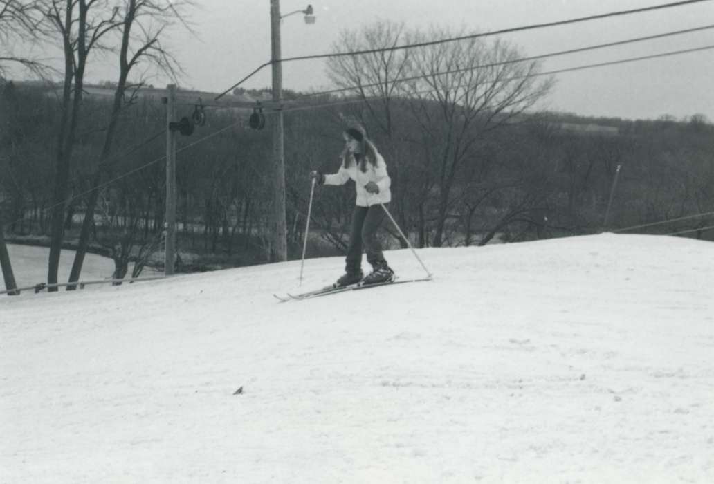 history of Iowa, young woman, Iowa History, woman, skiing, Iowa, ski lift, Outdoor Recreation, snow, Waverly Public Library, ski