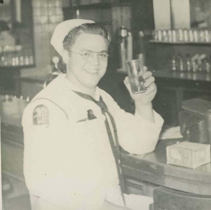 uniform, Food and Meals, bar, Iowa, Military and Veterans, Japan, navy, Smith, Christopher, Portraits - Individual, wwii, history of Iowa, Iowa History