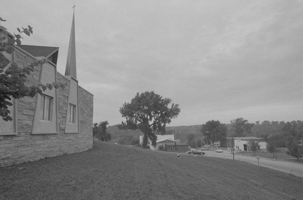 Cities and Towns, Iowa History, tree, Iowa, church, Lemberger, LeAnn, steeple, Religious Structures, yard, Melrose, IA, history of Iowa