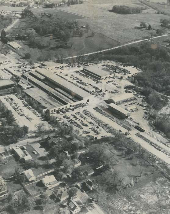 history of Iowa, Iowa History, car park, Businesses and Factories, field, parking lot, Waverly, IA, building, Aerial Shots, Iowa, tree, correct date needed, Waverly Public Library