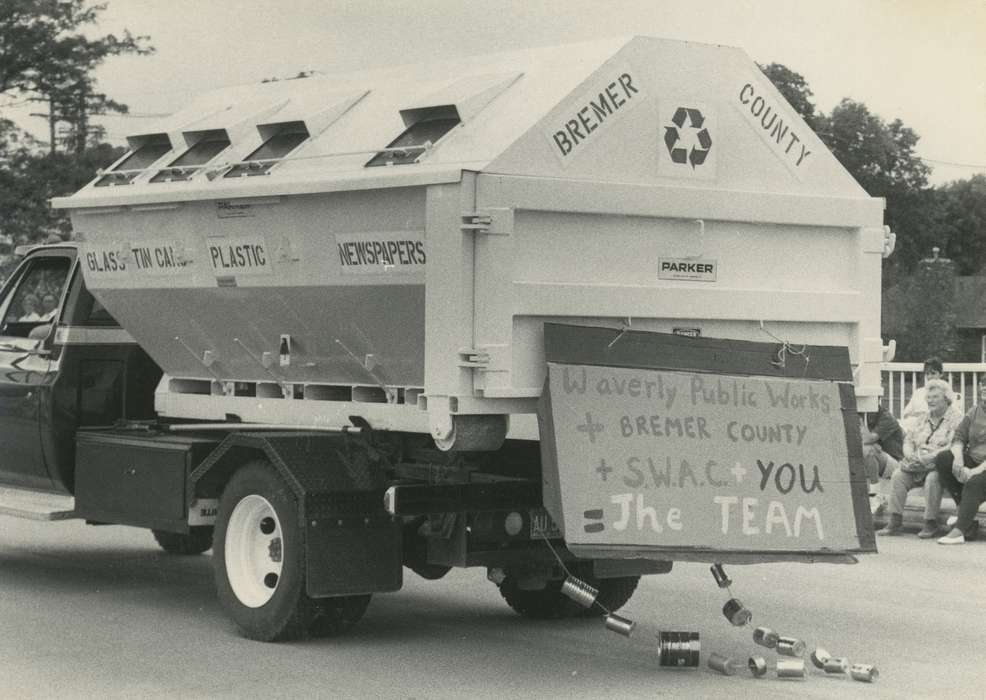 recycling bin, truck, Motorized Vehicles, Waverly Public Library, Waverly, IA, Iowa, Fairs and Festivals, history of Iowa, Iowa History, parade