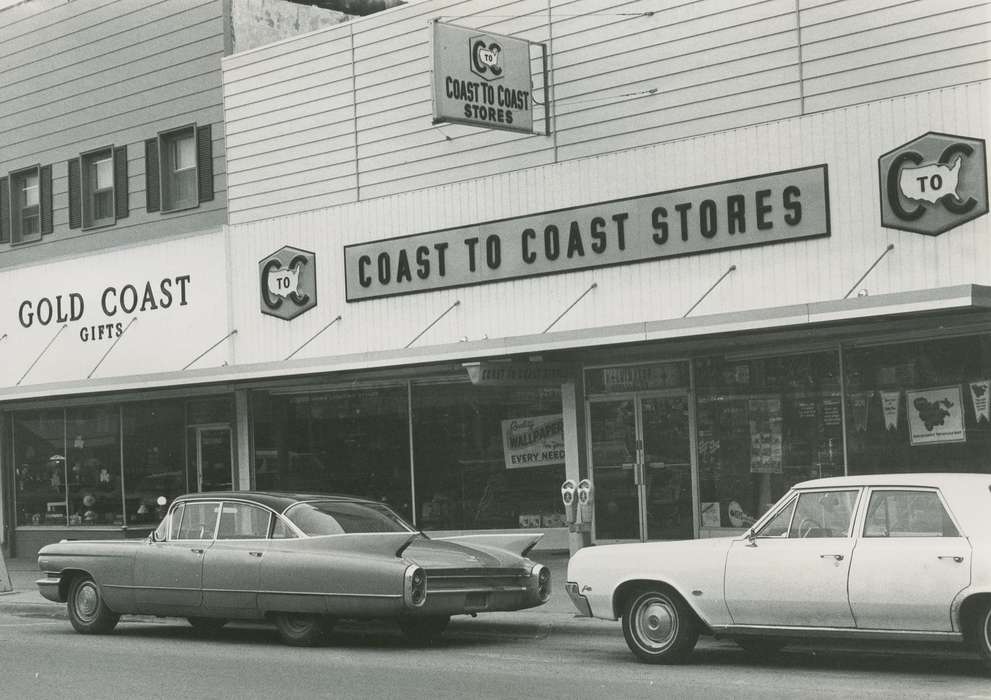 Cities and Towns, gift store, correct date needed, Motorized Vehicles, parking meter, Waverly Public Library, Main Streets & Town Squares, Iowa, automobile, history of Iowa, Iowa History, Businesses and Factories, hardware store