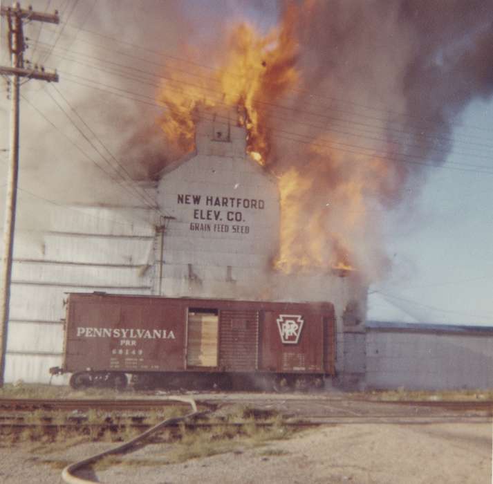 Businesses and Factories, Iowa History, Iowa, grain elevator, history of Iowa, Farming Equipment, Plummer, James, fire, New Hartford, IA