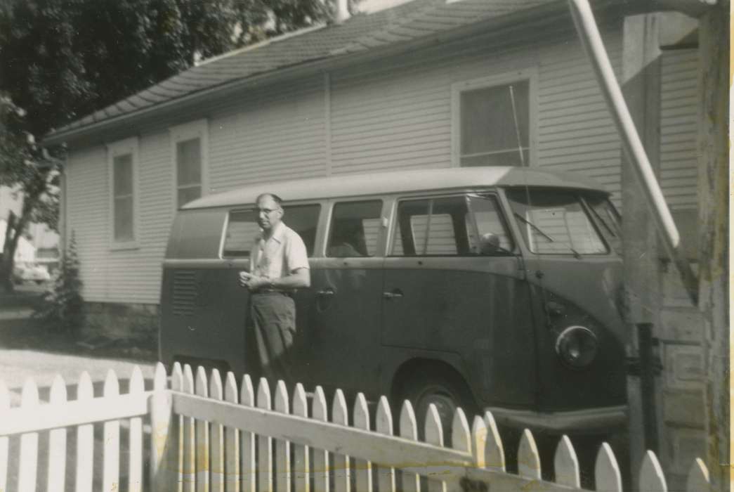 Cech, Mary, Motorized Vehicles, volkswagon, Cedar Rapids, IA, Iowa History, fence, Iowa, history of Iowa, bus, Portraits - Individual