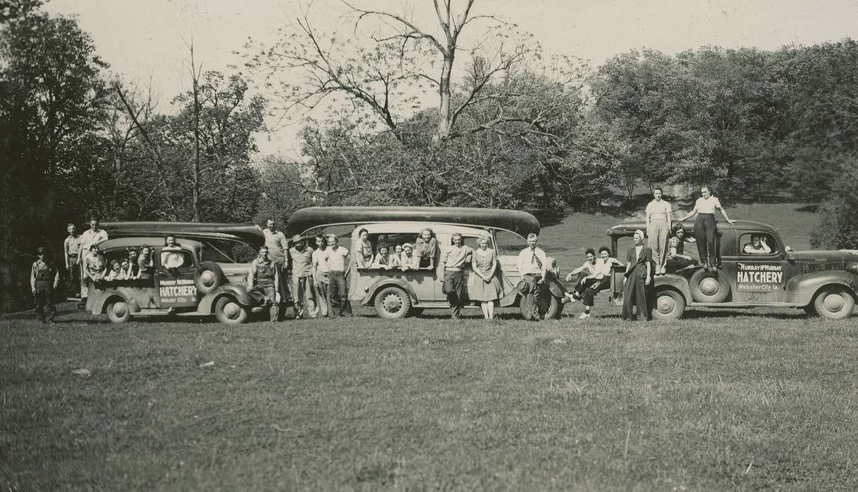 Outdoor Recreation, Portraits - Group, Travel, Iowa, Webster City, IA, McMurray, Doug, hatchery, car, Businesses and Factories, history of Iowa, canoe, Motorized Vehicles, Iowa History, Labor and Occupations