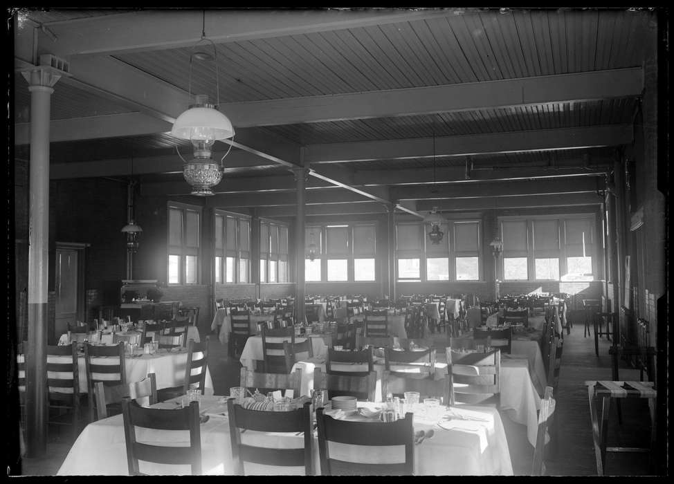 table, history of Iowa, Iowa History, chair, Storrs, CT, Archives & Special Collections, University of Connecticut Library, Iowa, dining, hall