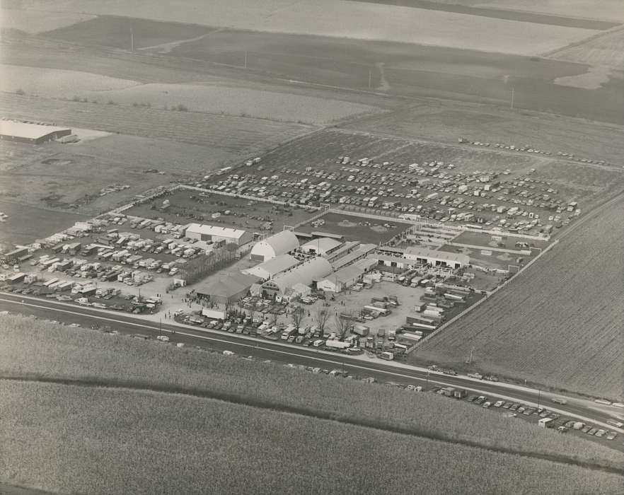 field, history of Iowa, Businesses and Factories, Waverly, IA, Waverly Public Library, Iowa, car, Motorized Vehicles, Aerial Shots, road, Iowa History, correct date needed, people, truck