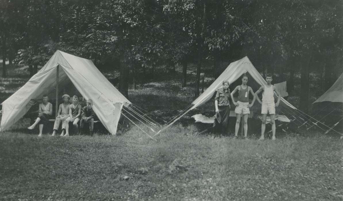 Portraits - Group, Iowa, McMurray, Doug, Lehigh, IA, Children, history of Iowa, camping, tents, boy scouts, Iowa History