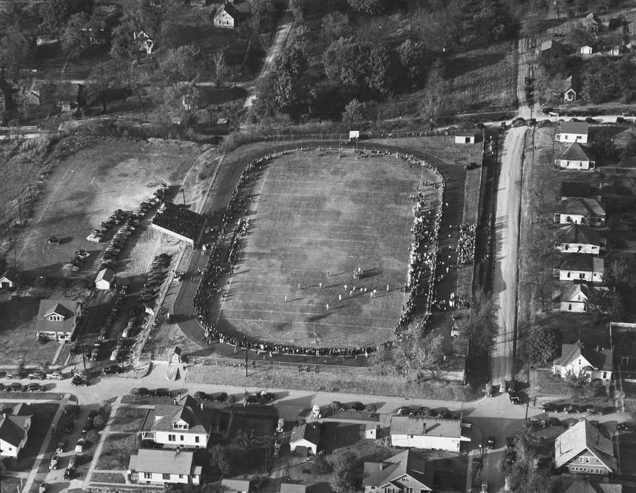 football game, Cities and Towns, football, Iowa, Iowa History, Lemberger, LeAnn, Ottumwa, IA, Sports, Aerial Shots, football field, history of Iowa