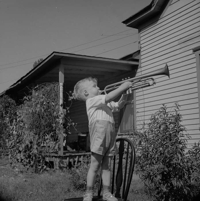 history of Iowa, Iowa History, Ottumwa, IA, Entertainment, chair, Iowa, Lemberger, LeAnn, porch, trumpet, Children, Portraits - Individual