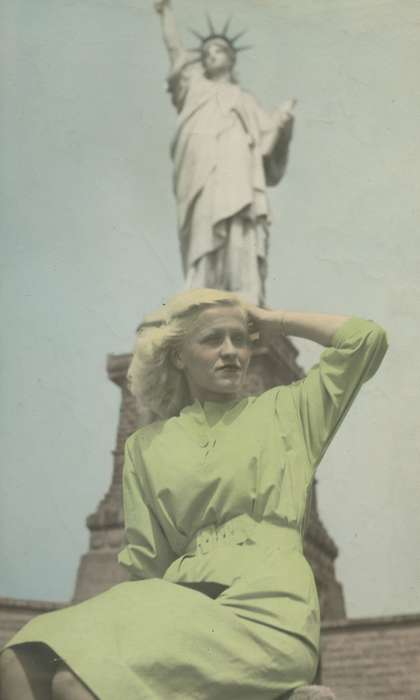 Travel, history of Iowa, colorized, McMurray, Doug, Iowa, hairstyle, statue of liberty, Portraits - Individual, dress, New York, NY, Iowa History