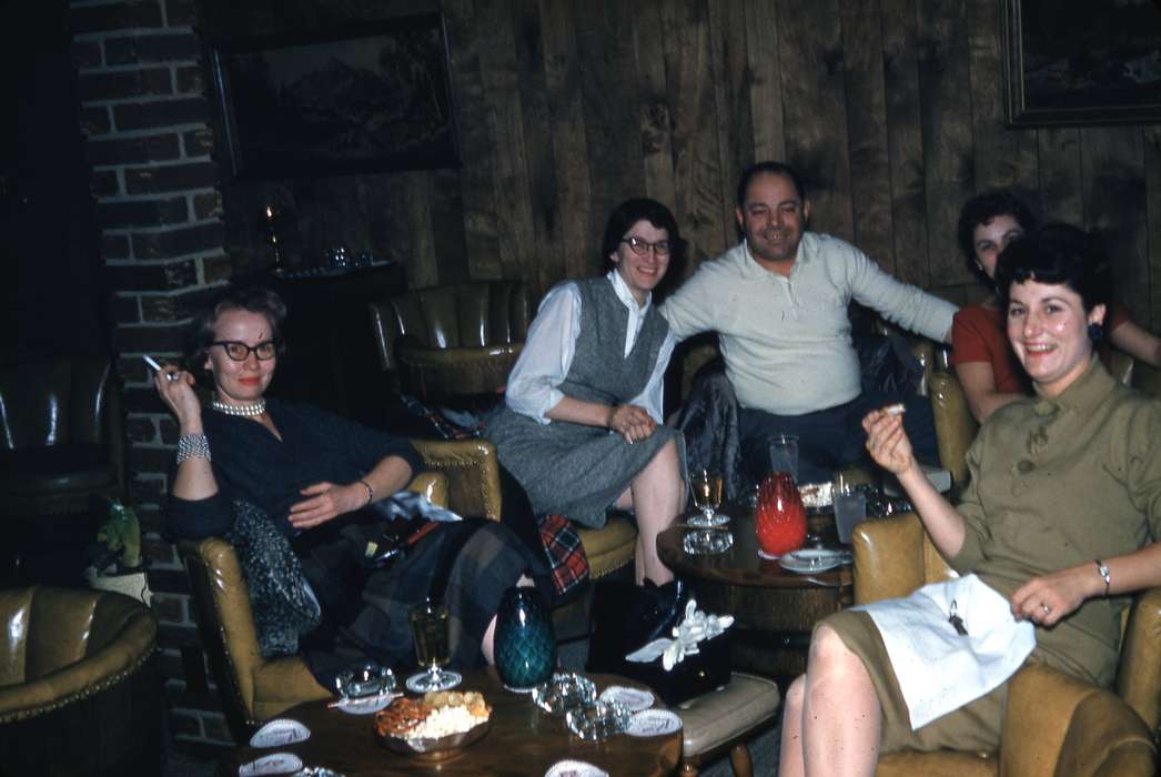 Portraits - Group, Campopiano Von Klimo, Melinda, history of Iowa, wood paneling, Iowa History, glasses, mid-century modern, cigarette, Iowa, Homes, Food and Meals, Leisure, Des Moines, IA