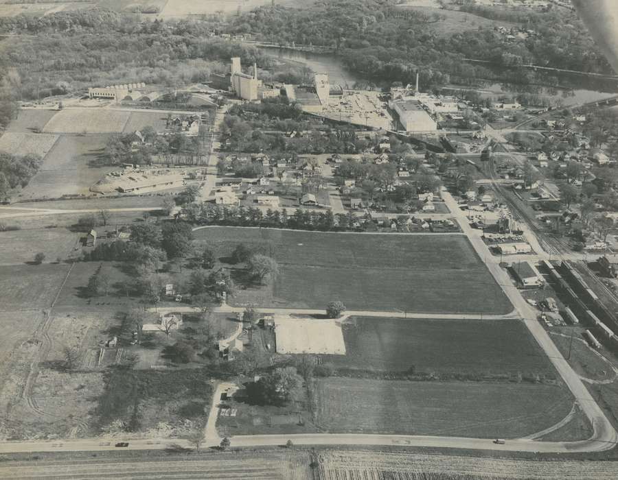 history of Iowa, Iowa History, tree line, road, field, Waverly, IA, building, Aerial Shots, river, Iowa, tree, house, Waverly Public Library