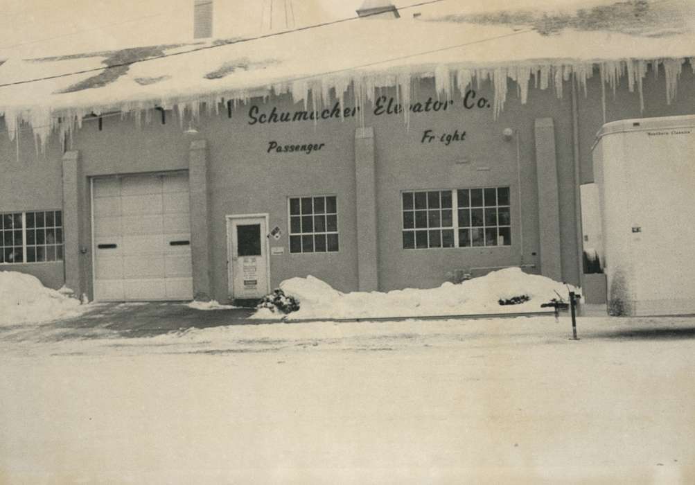 history of Iowa, Iowa History, factory, icicle, Winter, Businesses and Factories, elevator, garage, Iowa, Waverly Public Library, Denver, IA