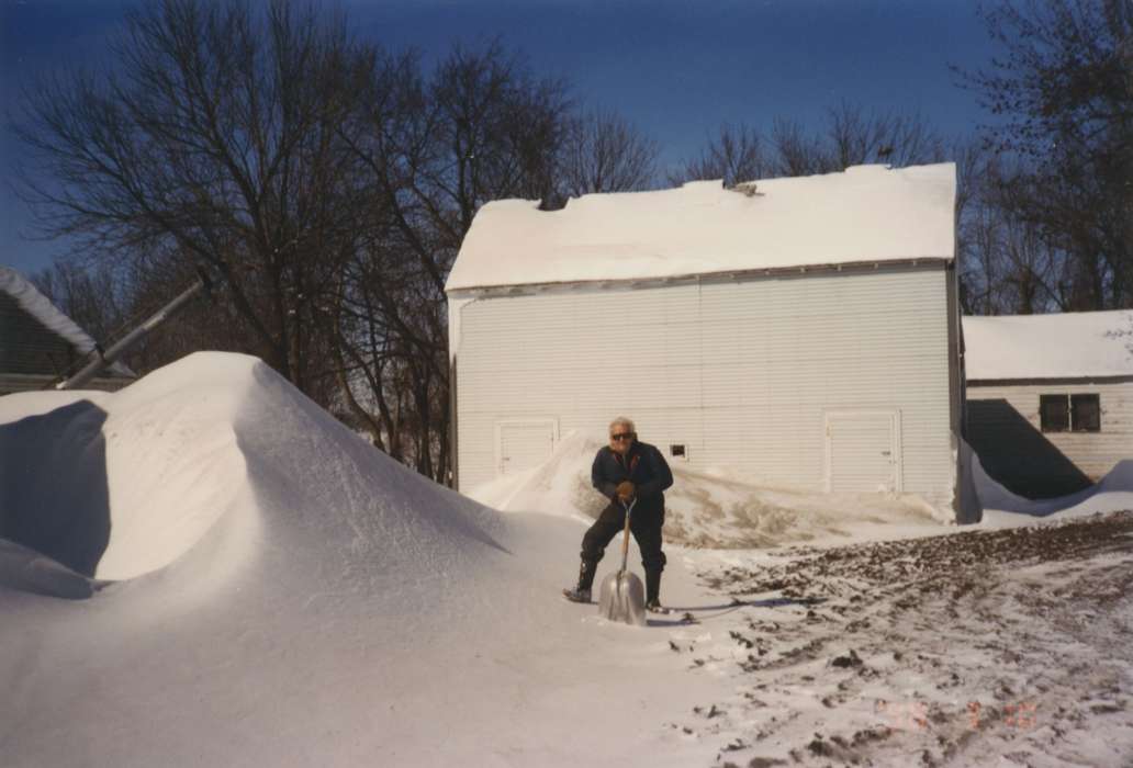 Iowa, shovel, Barns, Portraits - Individual, Farms, Schultes, Tom, Dedham, IA, Winter, history of Iowa, snow, Iowa History